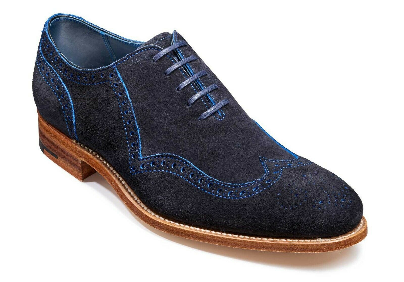Navy Blue Color Oxford Brogue Toe Wingtip Matching Sole Suede Real ...