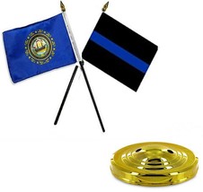 New Hampshire Police Thin Blue Line Flags 4"x6" Desk Set Table Gold Base - $7.88