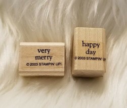 Stampin' Up! 2003 Very Merry & Happy Day Wood Mounted Rubber Stamps Lot of 2 NEW - $4.88