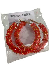 Fashion Jewelry Earrings Hoops Orange Gold Tone Chip Confetti Beads 2&quot; A... - $11.88
