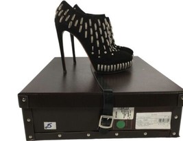 $2075 Azzedine Alaia Black Suede Silver Stud Ankle Boot Heel Shoe 38.5 Women image 1