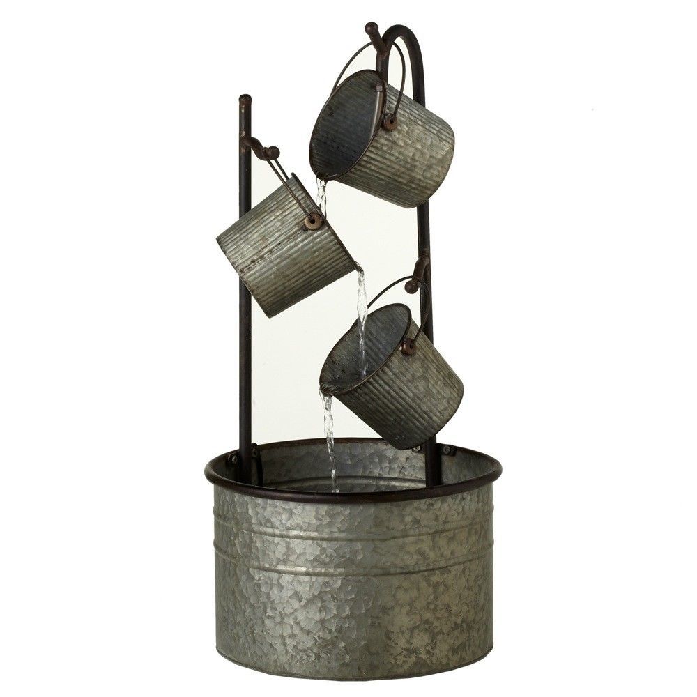 Galvanized Metal Bucket Fountain Watering Can Flower Yard Water Art ...