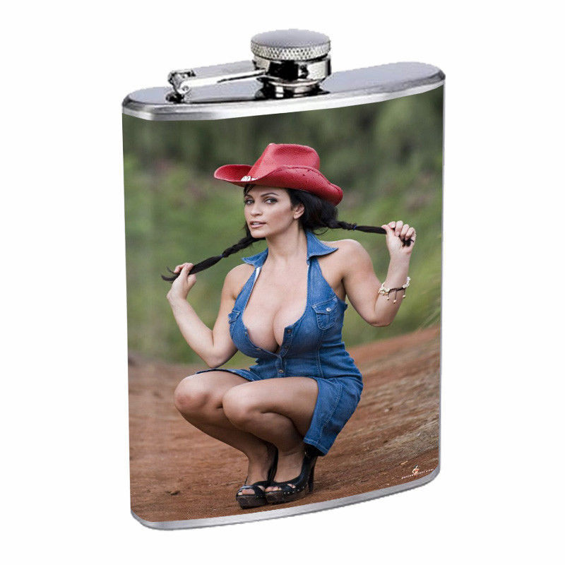 Hot Cowgirls D14 Flask 8oz Stainless Steel Hip Drinking Whiskey 