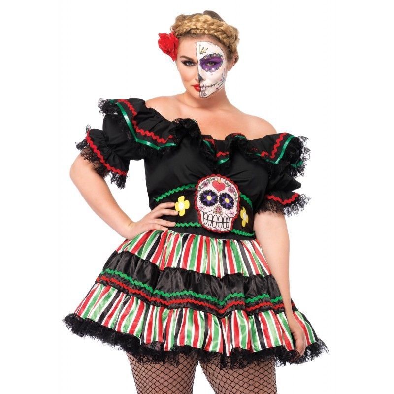 Plus Queen Size Sexy Dia De Los Muertos Girl Sugar Skull Halloween