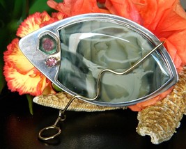 Kim Crocker Sterling Silver 14K Gold Brooch Pin Morrisonite Jasper - $135.95