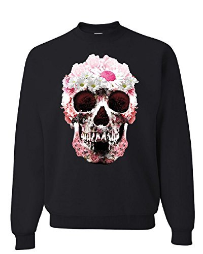 Sugar Daisy Skull Sweatshirt Day of The Dead Mexico Flower Calavera Sweater Blac
