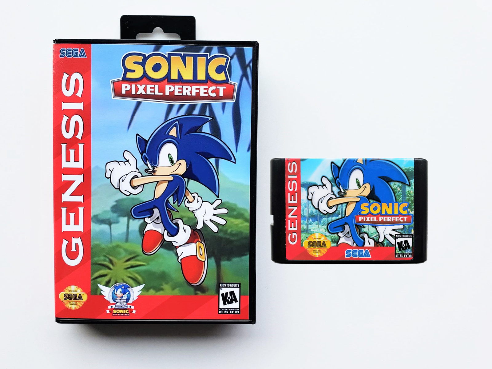 Sonic Pixel Perfect - Custom Case / Game Sega Genesis - Sonic the Hedgehog Mod
