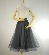 Black Ruffle Knee Length Tulle Skirt High Waisted Layered Ballerina Skirt Outfit image 8