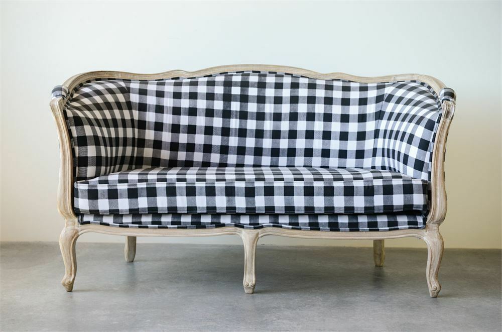 Anthropologie Style French Country Black & White Buffalo Check Sofa