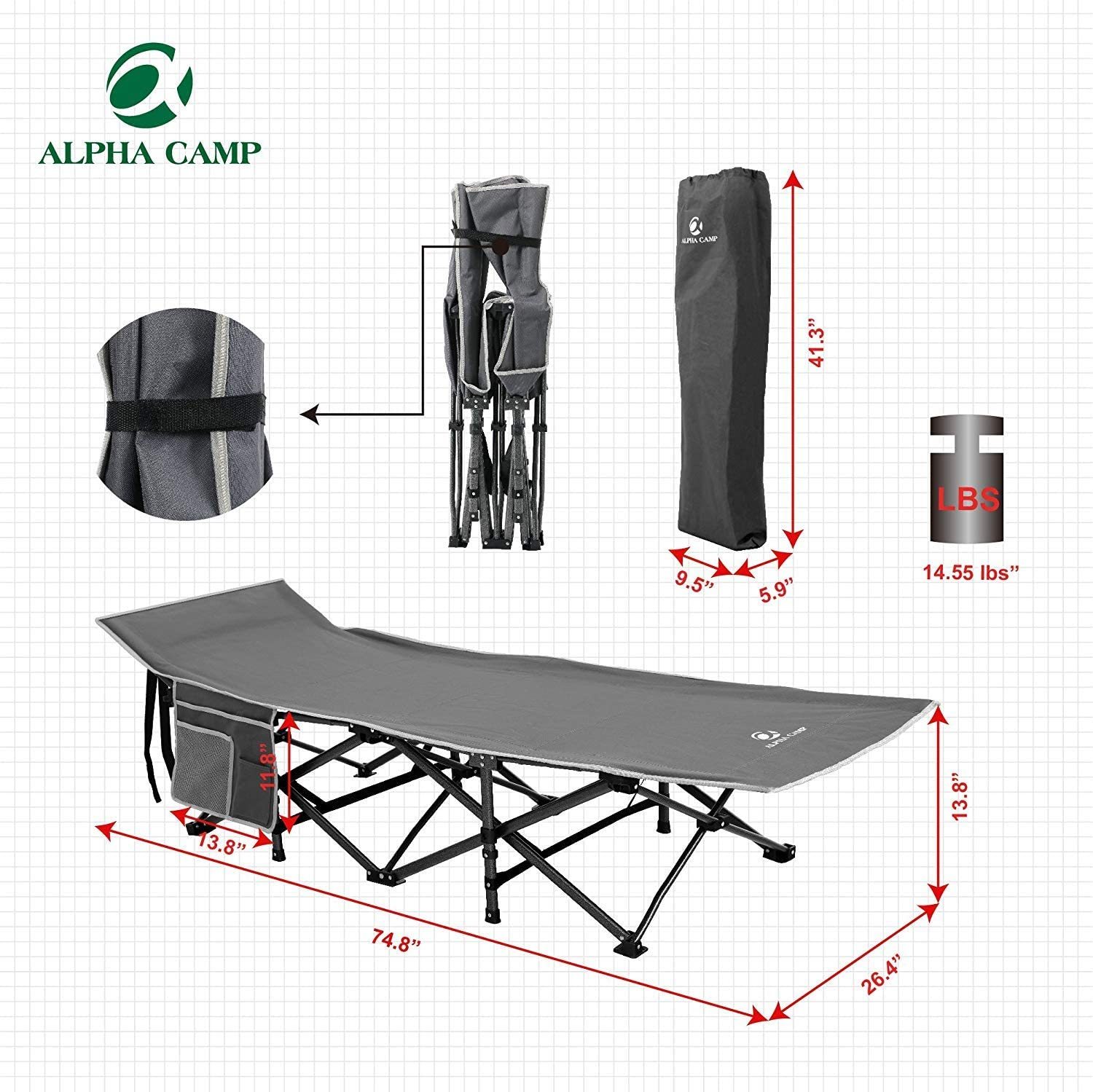 600 Lbs Camping Cot Big Tall Camper Gear Outdoor Sleeping Bed Army w