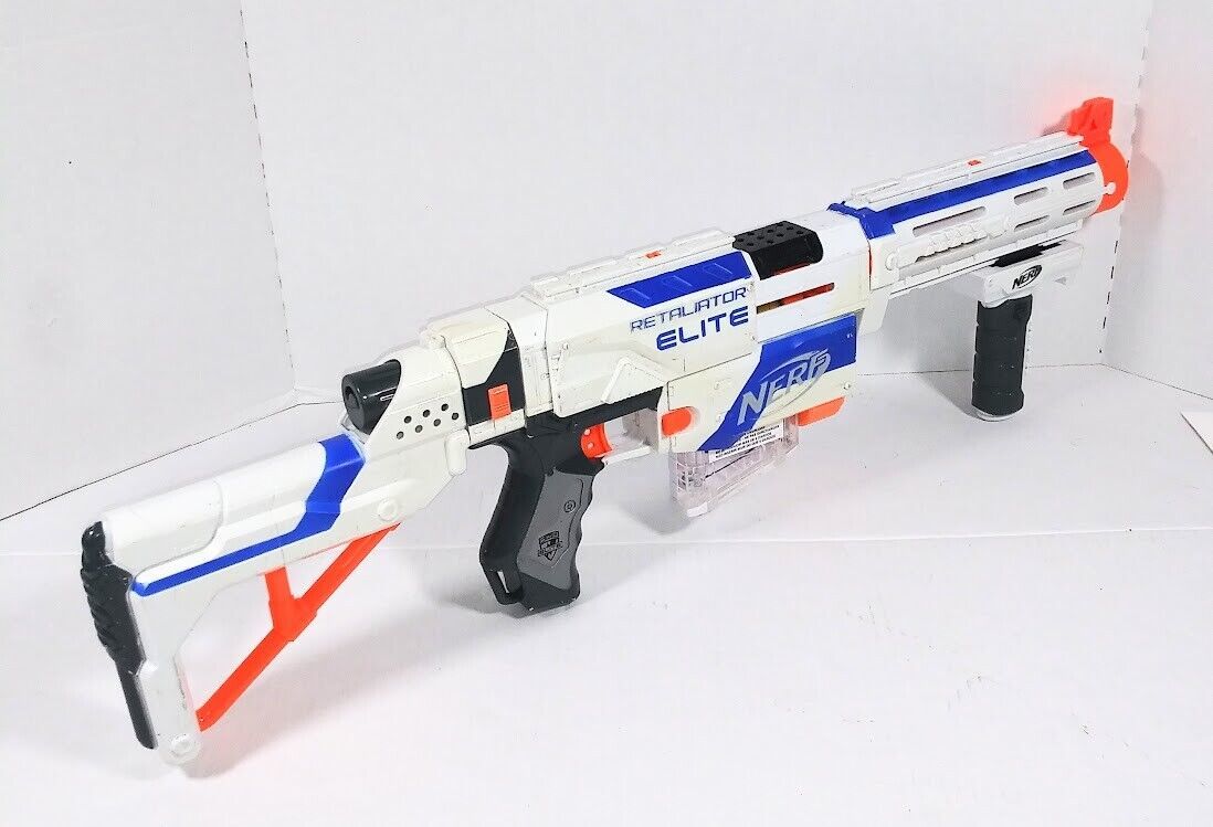 Nerf N-Strike Elite White Retaliator with Barrel Stock Dart Blaster Gun ...