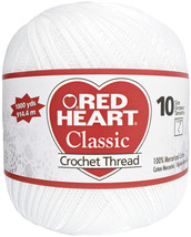 Red Heart Classic Crochet Thread Size 10-White - $11.10