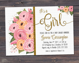 It's a Girl / Baby Shower Invitation / Watercolor Flowers Invitation - $7.99