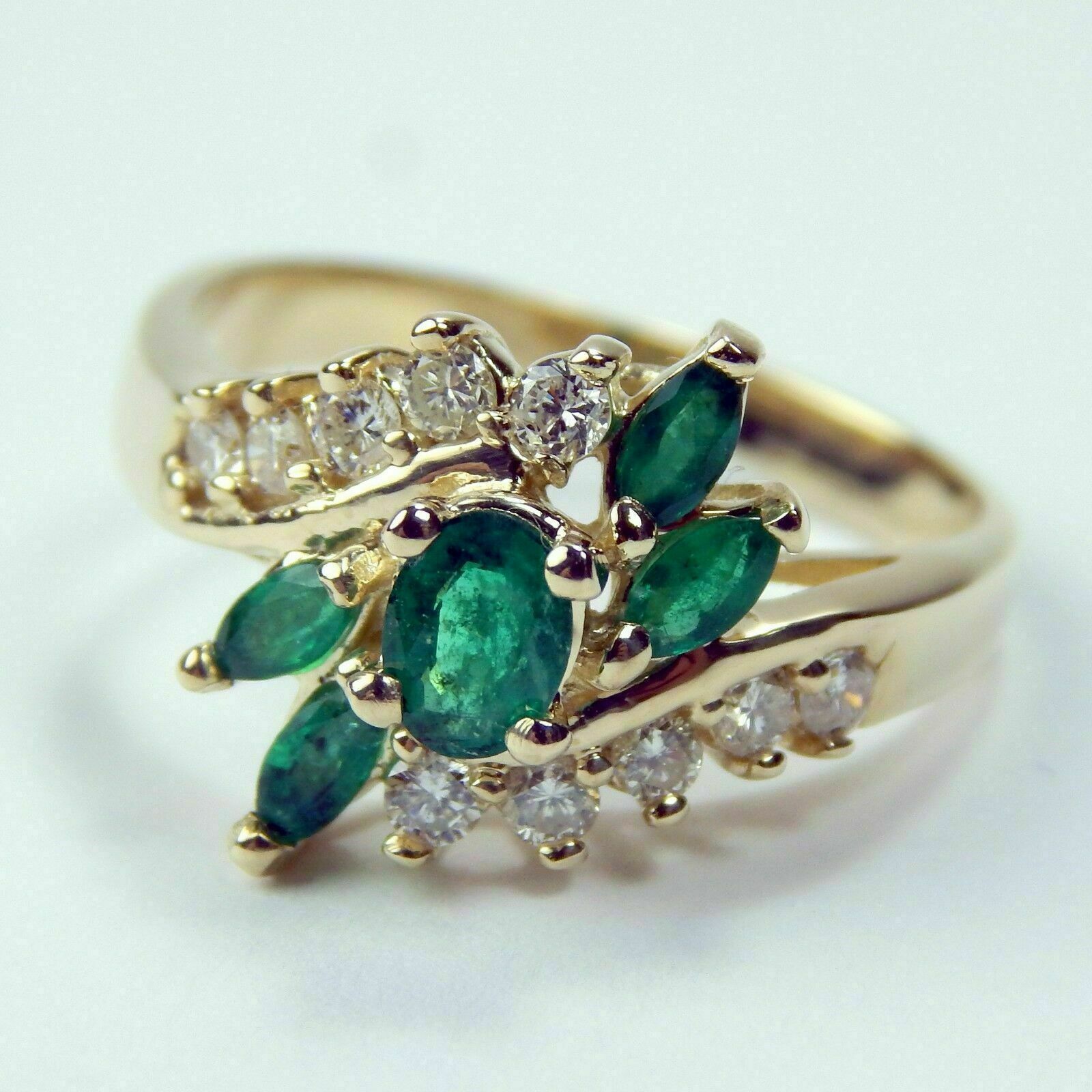 2.75Ct Oval Cut Emerald & Diamond Cluster Engagement Ring 14k Yellow ...