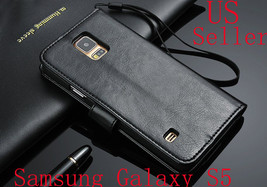 SALE Deluxe PU Leather Wallet Case Folio Flip Cover For Samsung Galaxy S5 I9600 - $17.99