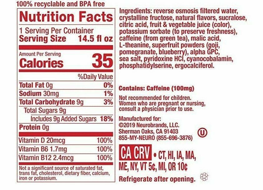 Neuro Sonic Energy Refreshed Drink Superfruit Infusion 14.5 oz ( Pack