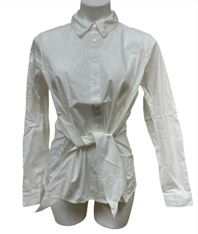 Romeo & Juliet WHITE Women's L/S Waist-Sash-Tie Button Up Dress Shirt M