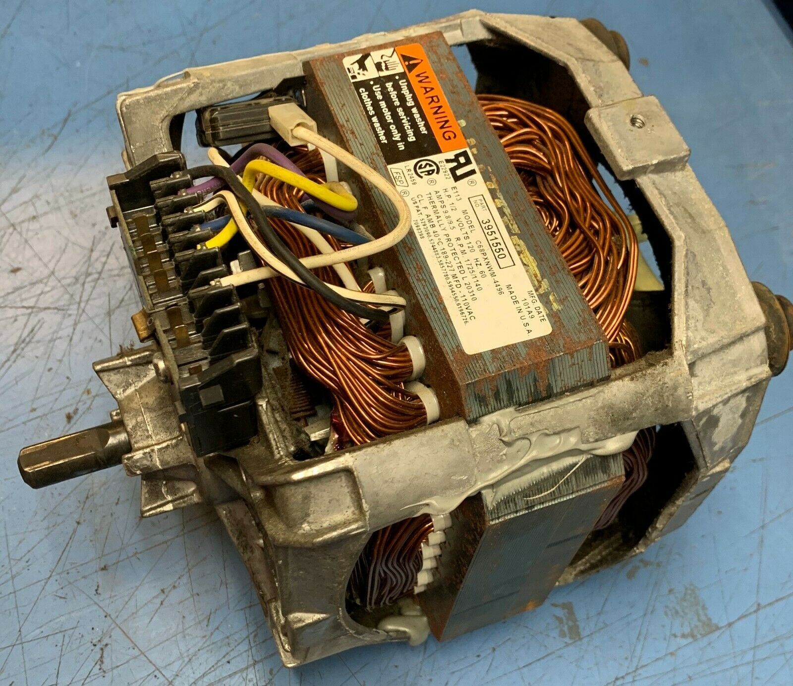 Top Load Washer Motor, 120V 60Hz, for Whirlpool P/N: 3951550 [Used ...