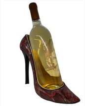 Stiletto Shoe Wine Bottle Holder Red Black Snakeskin Look 8" High Poly Resin Bar image 3