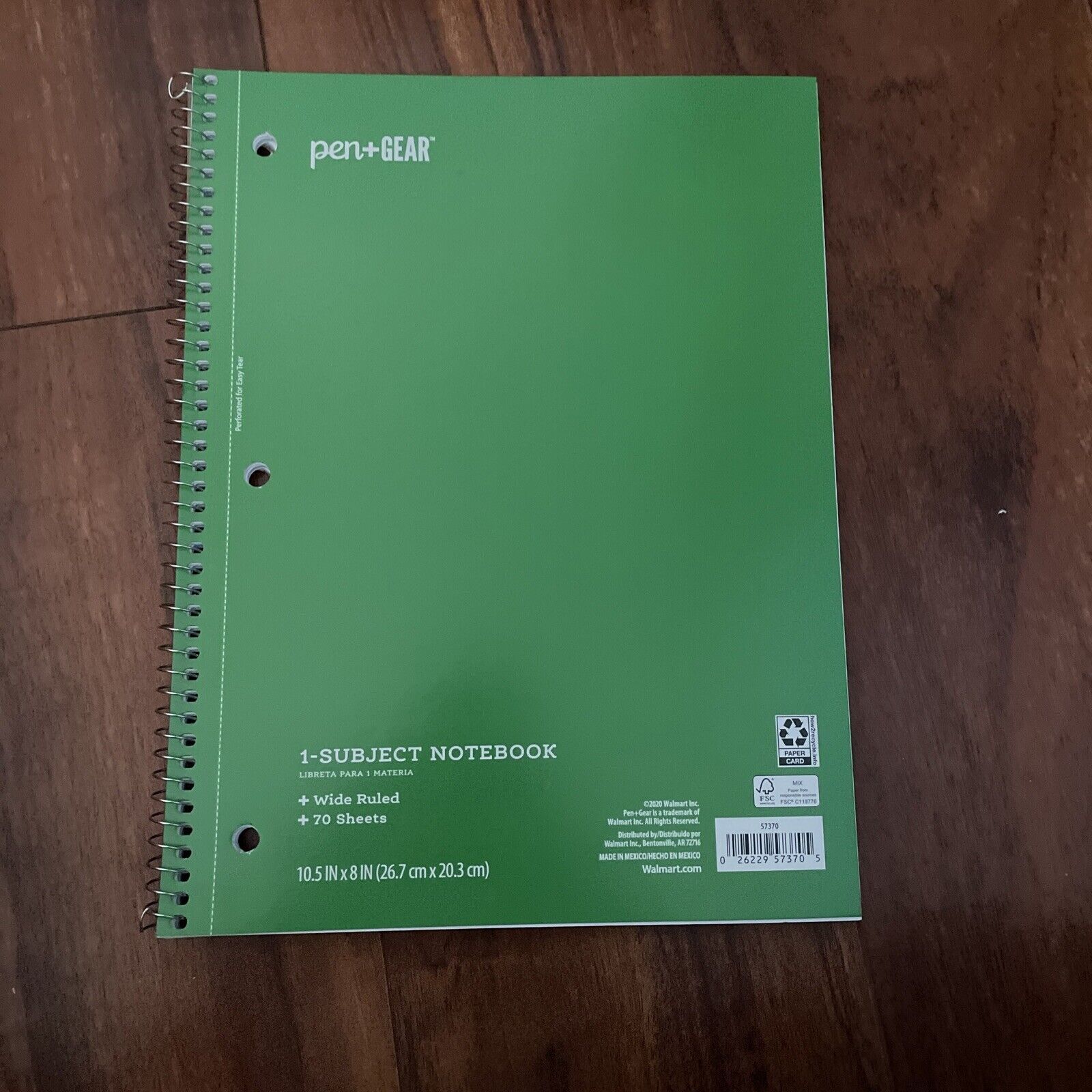 Pen + gear 1 Subject Spiral Notebook, Wide Ruled 70 Sheets 10.5”x8