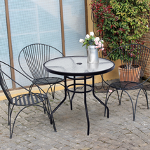 32 Patio Tempered Glass Steel Frame round Table with Convenient Umbrella Hole image 1