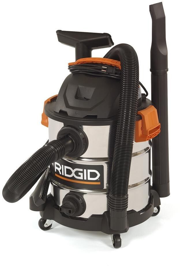 RIDGID Wet Dry Vac Vacuum 10 Gal. 6.0 Peak HP Stainless Steel Rolling ...