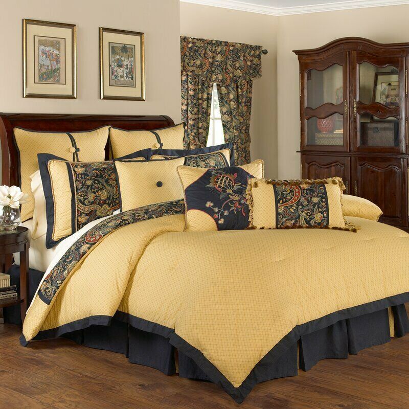 4PC Waverly Rhapsody Jewel Queen Comforter Set Cotton Floral Navy Blue
