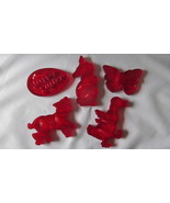 Vintage Red Plastic Cookie Cutters for Spring, Egg, Rabbit, Lamb, Duck B... - $11.99
