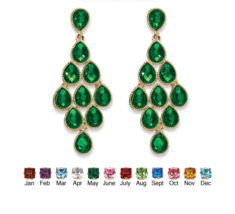 Simulated Birthstone Pear Chandelier Earrings May Emerald Gold Tone - $75.99