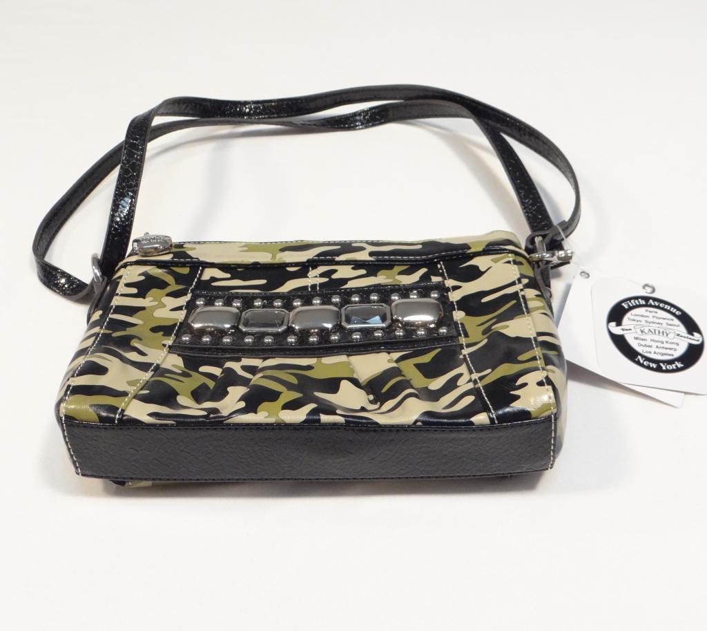 Kathy Van Zeeland Green Camouflage Monte Carlo Top Zip Bag Purse