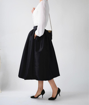 Elegant COBALT BLUE A-line Pleated Taffeta Skirt Ruffle Plus Size Pleated Skirts image 2