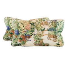 Pair Pillow Covers Kingsway "Garden Gate" Botanical Floral Garden Toile - $59.99