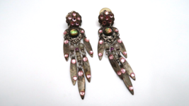 Vintage 8.3cm Handmade Silver and Pink Dangle Flower Earrings - $29.70