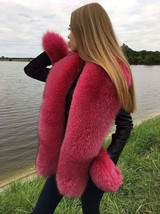 Fox Fur Boa 63' Tails as Wristbands Raspberry Pink Fur Collar Saga Furs Stole image 1
