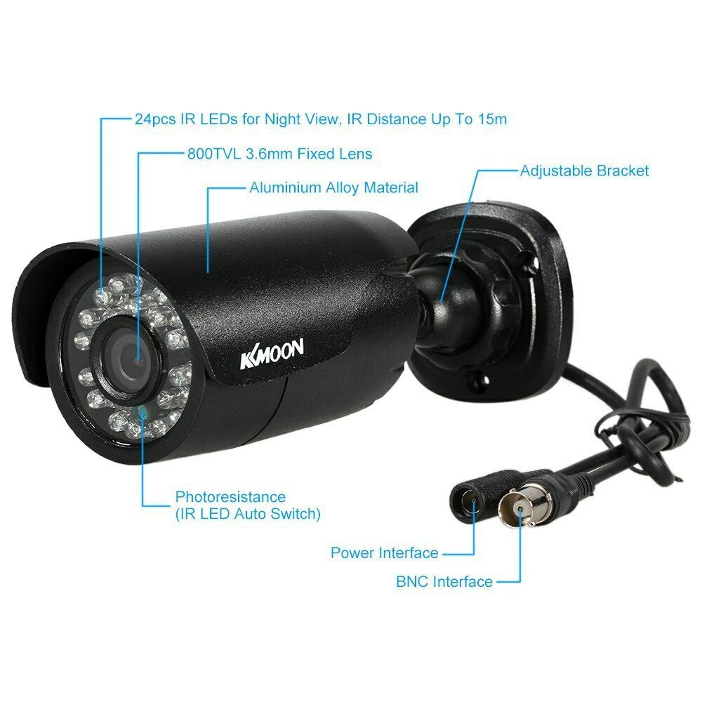 KKmoon Waterproof 4PCS 800TVL CCTV Camera Kit IR CUT 24 LEDS Security