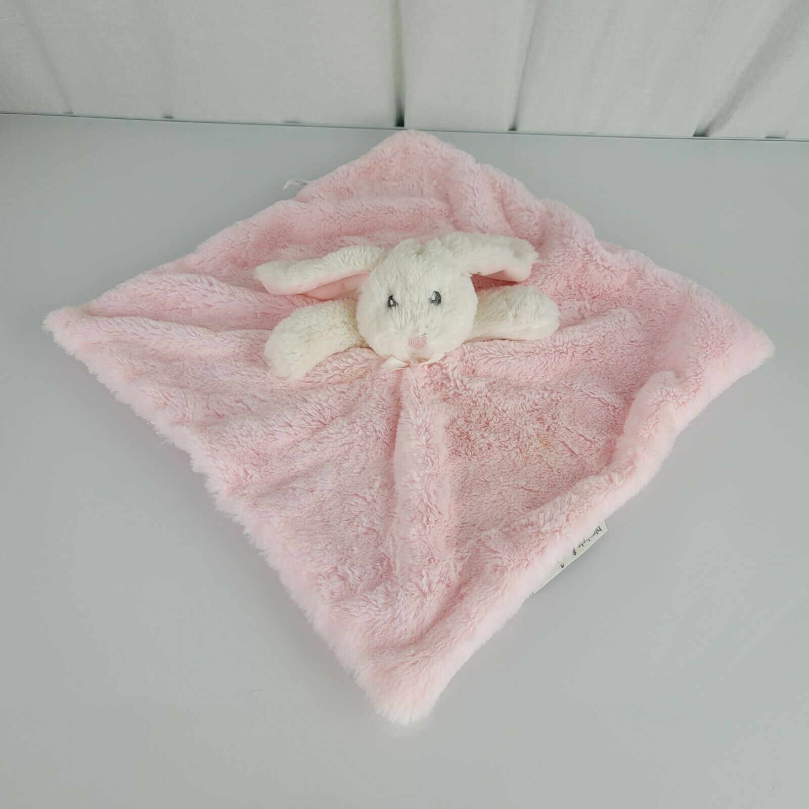 Primary image for Blankets and & Beyond Pink White Bunny Baby Blanket Plush Fluffy Soft Gray eyes