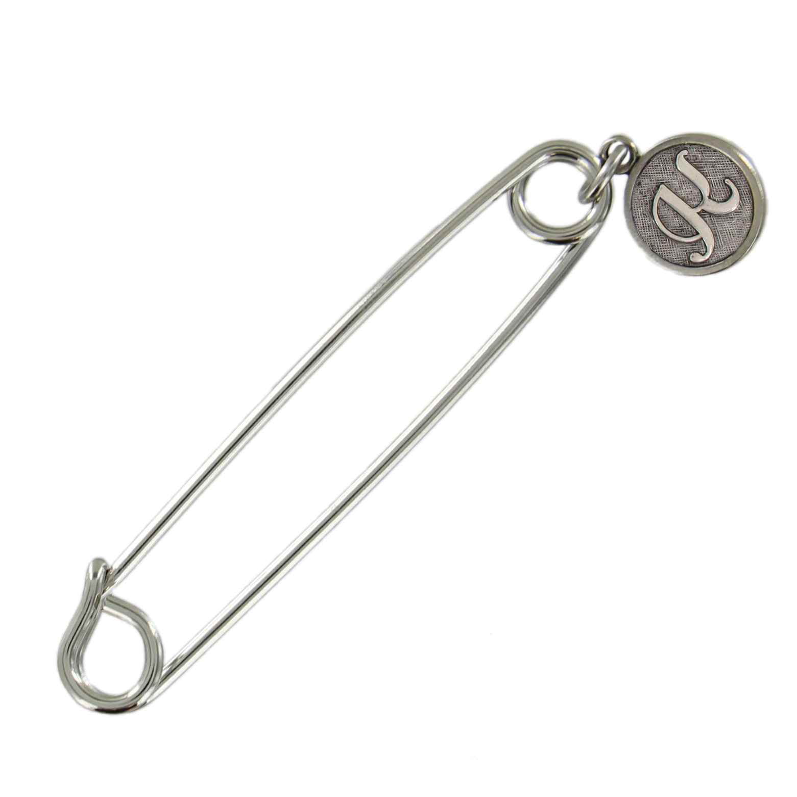 Safety Pin Brooch Silver Tone Cursive Initial Letter K End Charm USA Made 2