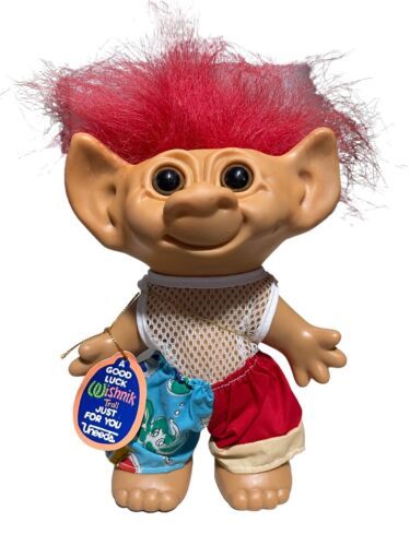 Primary image for Wishnick Uneeda Doll Troll Red Hair Horseshoe Feet Brown Eyes 8” Tag Good Luck