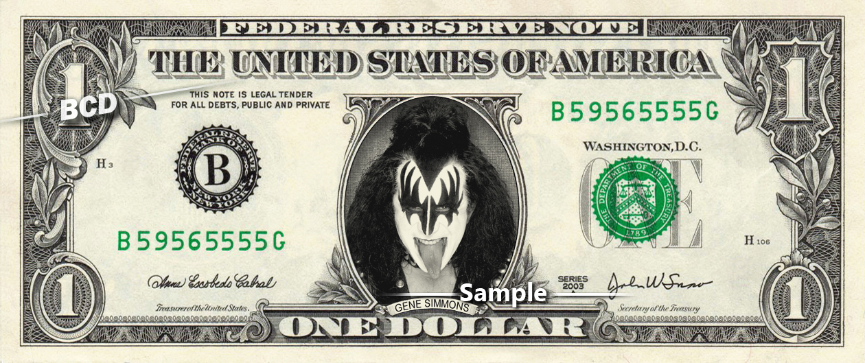 GENE SIMMONS Kiss on a REAL Dollar Bill Cash Money Collectible ...