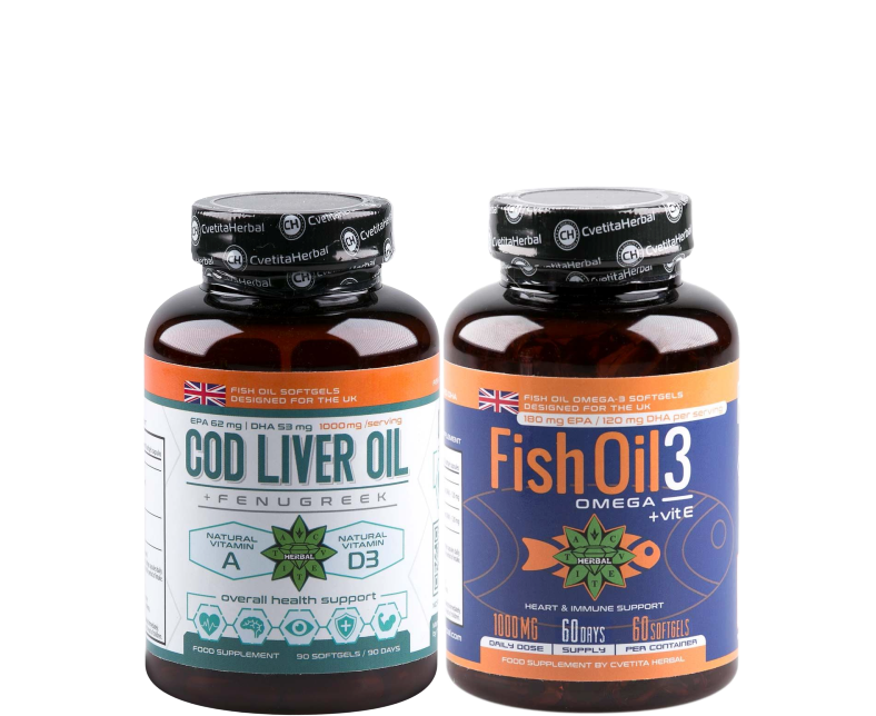 COD LIVER OIL 90 EPA DHA + Fish Oil 60 EPA DHA Vitamin E Immune Healthy