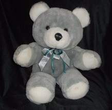 16" Vintage Cuddle Wit Gray & White Teddy Bear Stuffed Animal Plush Toy Blue Bow - $27.69