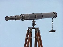 NauticalMart Admirals Floor Standing Oil Rubbed Bronze with Leather Telescope 60 image 3