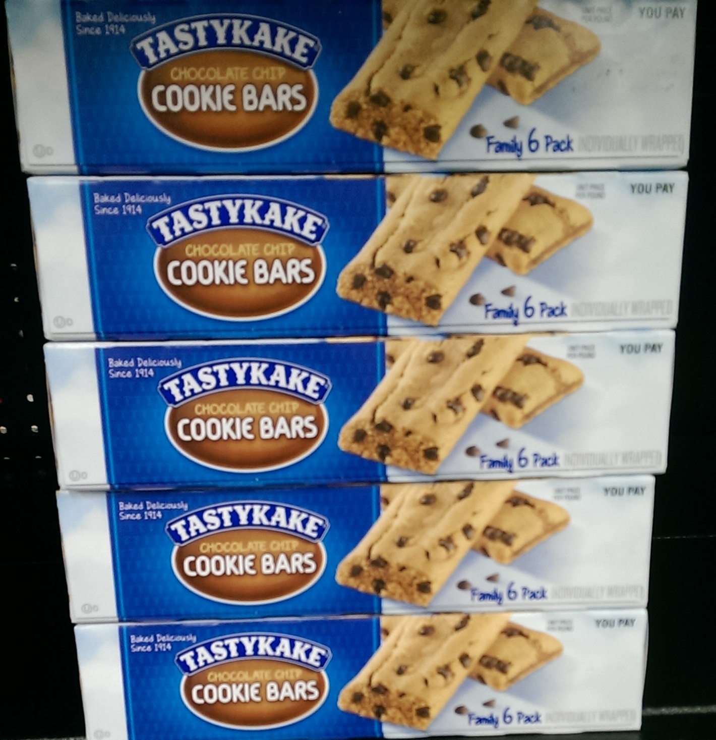 Tastykake Chocolate Chip Cookie Bars Five pack package Toasted Pastries