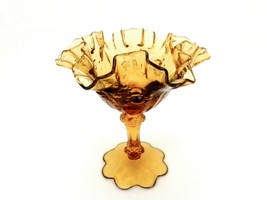 Fenton Amber Glass 6&quot; Comport, Dusty Rose Pattern, Ruffled Rim, FNT211 - $14.65
