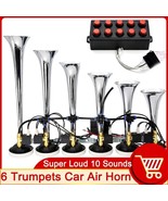 200DB Super Loud Car Air Horn 10 Sound Style Alarm 6 Trumpet Horn Compre... - $262.34