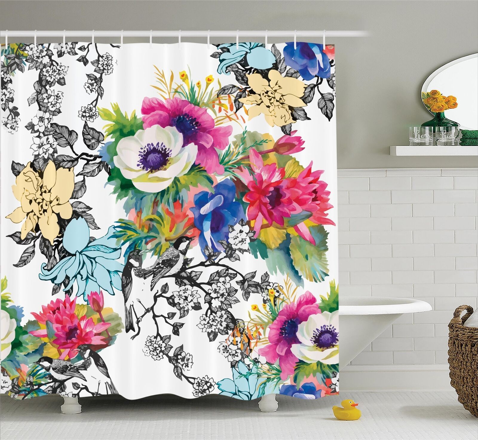 Blossom Flower Garden Fabric Shower Curtain Floral Bloom Plant Nature