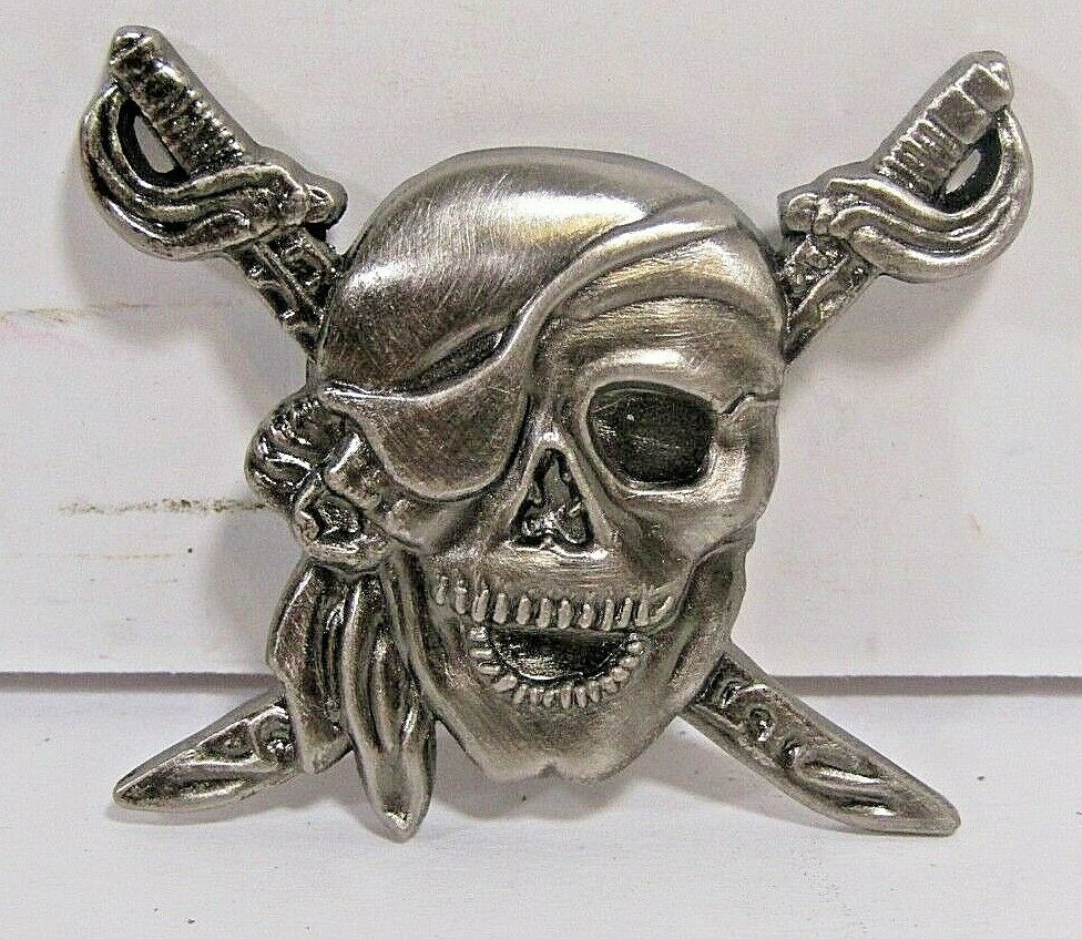 Pirate Skull and Swords Concho Screw Back 1-1/2