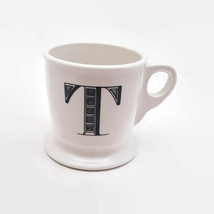Anthropologie Monogram  T 14oz White Shaver Mug Cup Black Letter Initial - $13.58