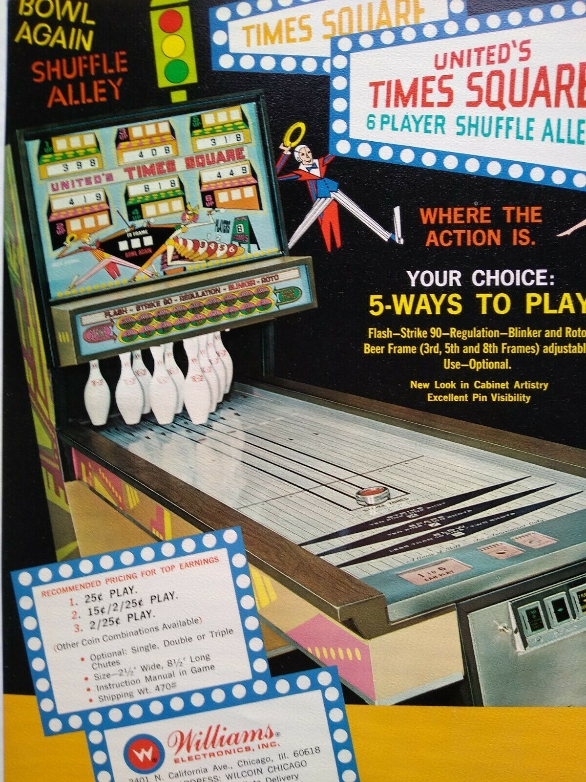 united times square arcade flyer original 1971 nos shuffle