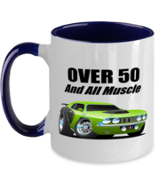 1971 Plymouth Cuda Over 50 Muscle Car CARtoons - 11 oz Blue Two-Tone Cof... - $18.99